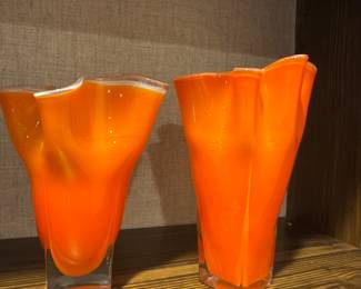 2 Hand Blown Handkerchief Vases