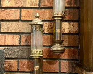PAIR OF BRASS RAILROAD CANDLE LAMPS/HOLDERS SCONCES