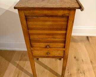 French Louis XVI Style 1890s Walnut Bedside Table with Tambour Door