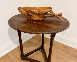 
Antique English Oak Round Tripod Table — Late 19th / Early 20th Century