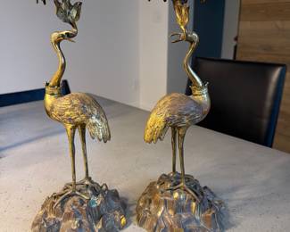 Pair of guilt bronze ostrich, candlesticks 19th century