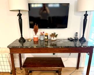 Vintage console table with Italian Verde marble top