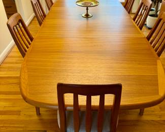 Mid Century Benny Linden DanishTeak Dining Room Table with 8 Chairs