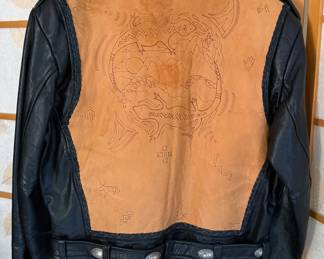 Leather jacket with embossed backside