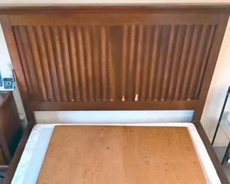 Mission-style queen bedframe in walnut