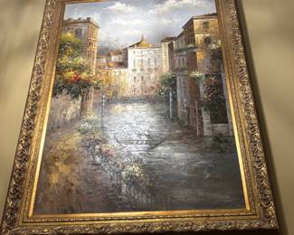 Huge 5ft by 7 ft oil painting on canvas in ornate gold frame (Gondola in Venice)