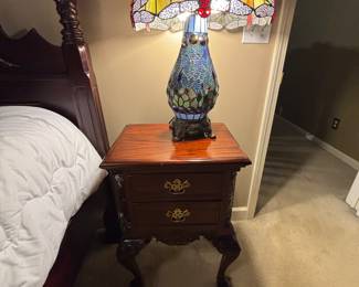 Dragonfly Tiffany-inspired lamps with dual lighting options in Teal Blue/Green motif (have 2, sold separately). Clawfooted 2-drawer nightstand (have 2, sold separately)