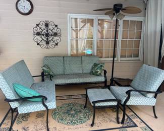 metal Love Seat with custom cushion, Metal Couch with custom cushion, Metal arm chair with ottoman with customer cushion