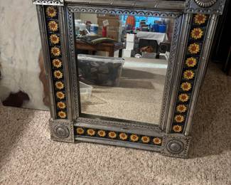 Sunflower themed Silver mirror with inlay tile26" x 30"