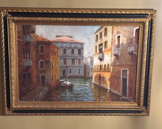 oil painting on canvas in black and gold frame: 33" x 44"