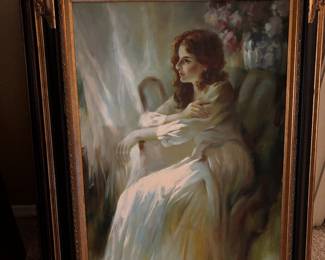 Oil on canvas in ornate gold and black frame 31" x 44"