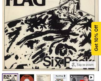 Six Pack, Black Flag vinyl, cover art by Raymond Pettibon
7-inch vinyl
Framed, $45