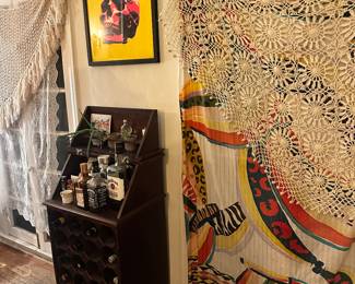 Wooden Bar - needs minor repair but works wonderfully, $25
+ textiles, modern art, plants & collectibles, all priced to sell.