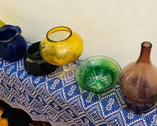 Mid century glass collection & hand woven textiles. Priced to sell.