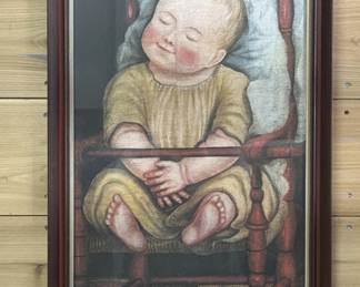 Baby in Red Chair Reproduction American Folk Art