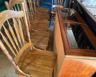 Kitchen chairs, glass topped lighted display case