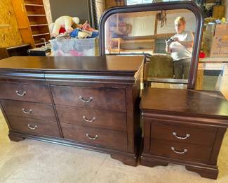 Bedroom vanity with mirror and night table