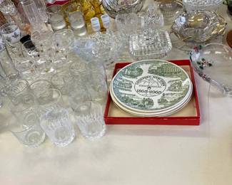 Lockport, Canal and Niagara Falls plates, glassware