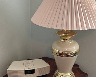 Nightstand with Bose stereo (works), lamp and clock radio