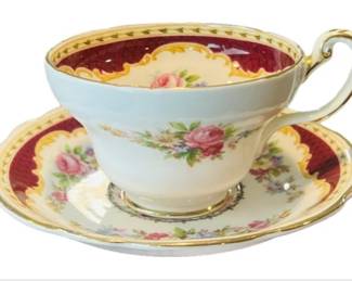 English Porcelain Cup & Saucer - "Foley Burgundy" Pattern