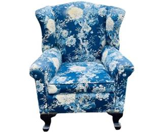 Quality Vintage Wing Chair With Queen Anne Style Feet - Chintz Fabric