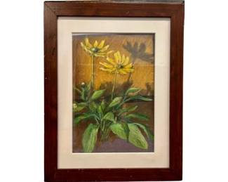 Original Pastel Drawing By Darien Artist, Britt Bair -Entitled "Flower Shadow"