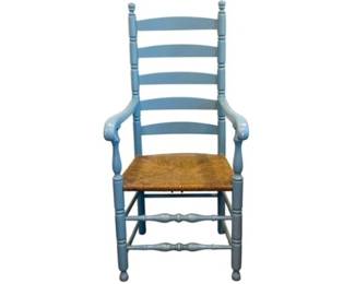 Vintage Ladderback Arm Chair With Rush Seat