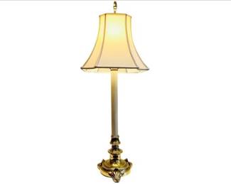 Brass Table Lamp With Scalloped Shell Footed Base, Matching Finial, & Linen Shade