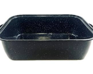 Vintage Black White Speckled Enamelware Roasting Pan