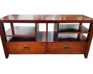 Lillian August Campaign Style Console With Display & Storage Features - Draws With Brass Pulls
