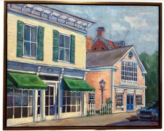 Original Oil Painting By Darien Artist, Britt Bair - Entitled "Green Awnings"