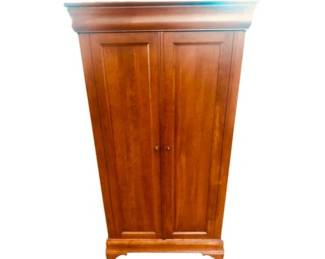 Empire Style Armoire Cabinet With Interior Drawers, Cubbies, Shelving, & Raised Bracket Feet