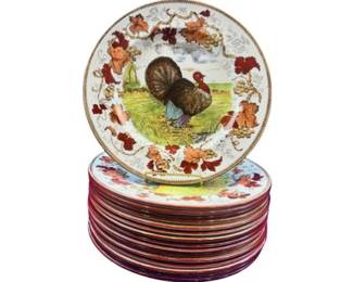 Wedgwood Etruria Transferware Plates - Thanksgiving Turkey Design