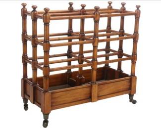 English Style Canterbury Magazine Rack On Casters - Signed Sarreid LTD