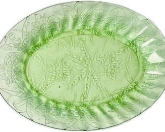 Uranium Depression Glass Serving Plate - Jeanette Glass Co Poinsettia