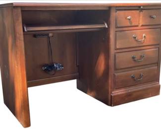 Wooden Desk With Power Cable Connection, Drawers, & Pull-out Surface