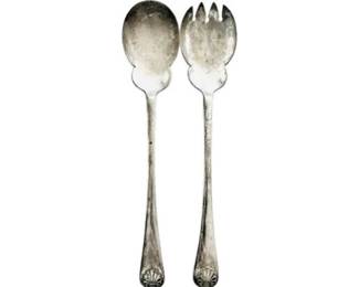 Silver Plate Salad Servers With Scallop Shell Motif On Handle - Hallmarked