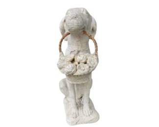Cast Dog with Basket - Concrete Garden Statuary