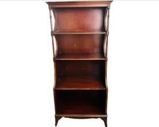Sheraton Style Mahogany Etagere Bookcase - Turned Pilaster Columns & Splayed Feet - Orig Label "Imperial"