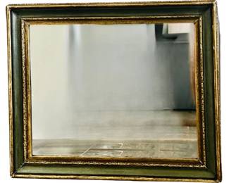 Large Neoclassical Style Beveled Glass Mirror With Green & Gold On Gesso Detailing