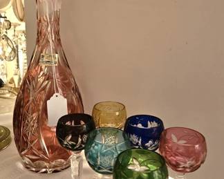 Beyer, West German, decanter and 6 aperitifs. 