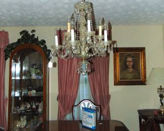 Curio Cabinet, Chandelier (1 of 2) portrait and other items. Items sold individually or in sets as appropriate.
