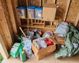 Scott's lawn fertilizer, weed chem, (sold separately) and cleaning supplies, by the container.