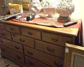 7 over 4 dresser, lamp, mirror and ceramic items, each sold separately.
