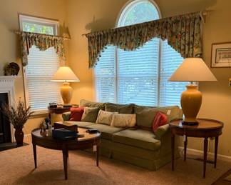 Couch, tables, lamps, Valances & Curtain Rods
