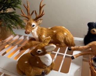 3 Deer Figurines. 2 are believed to be real fur