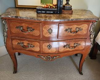 Vintage Marble Top Bombe Chest