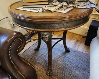 Maitland-Smith Table with Lion Head Details and Brass Feet