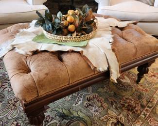 Leather Tufted Ottoman with casters