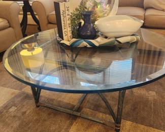 Glass Top Cocktail Table with Bamboo Base